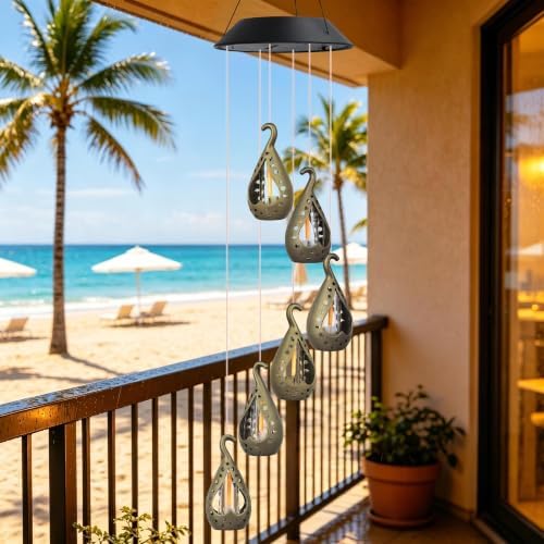 Solar Wind Chime for Ouside, Hanging Outdoor Lights with Flickering Flame - Image 6