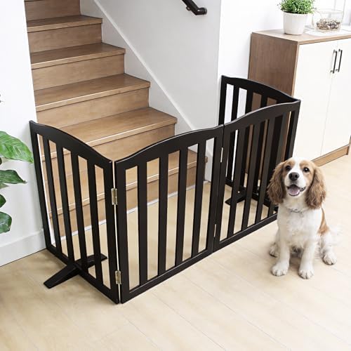Freestanding Dog Gate Indoor,Doggie Gate Foldable Pet Gates for Doorways,Stairs or Hallways, Wooden Black Pet Gate for the House, Pet Fence with Support Feet Included,32 "Height-3 Panels - Image 3