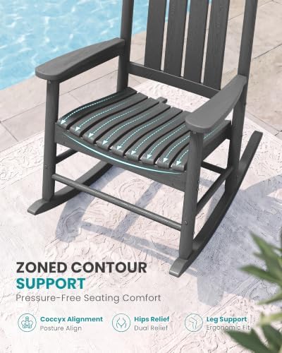 SERWALL Rocking Chair Outdoor, Comfortable Rocker for Adults, Gray - Image 3