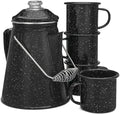 COLETTI Classic Enamel Set Coffee Percolator & Mugs — The Most Nostalgic Camping Coffee Pot, Now Modernized [Black Enamel, 12 Cup Percolator Coffee Pot & Set of 4 Mugs] by COLETTI