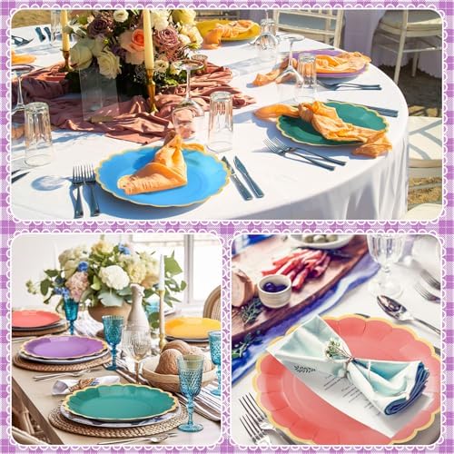 48 Pcs Boho Rainbow Paper Plates 9 Inch Scalloped - Image 5