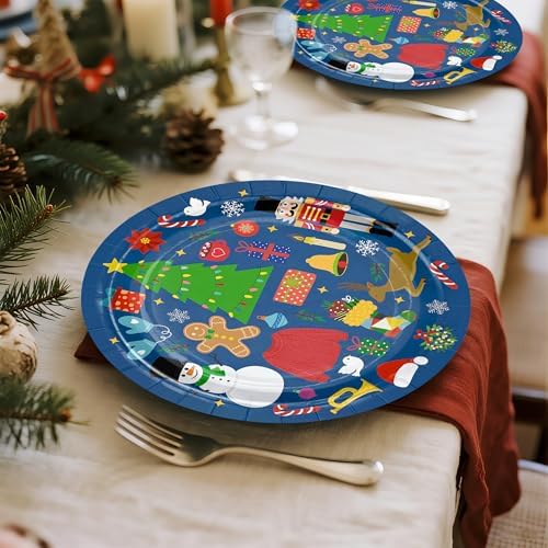 WRAPAHOLIC 25Pcs Christmas Paper Plates - 9 Inch Blue Holiday Party Disposable Plates Decorative Dinner Plates for Christmas Party Tableware Supplies Table Decor - Image 3