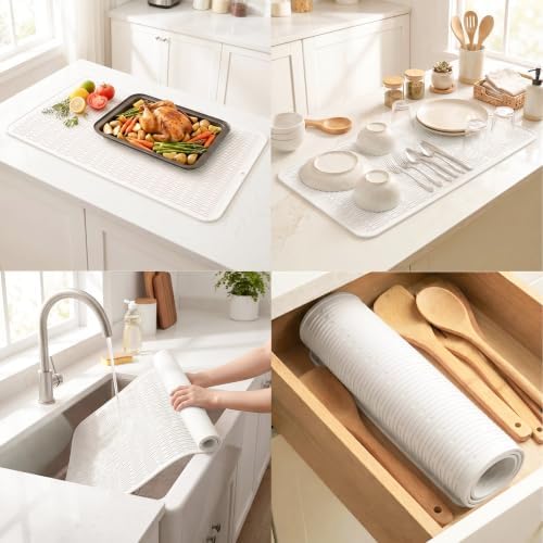 MicoYang Silicone Dish Drying Mat for Multiple Usage,Easy clean,Eco-friendly,Heat-resistant Silicone Mat for Kitchen Counter or Sink,Refrigerator or Drawer Liner White 5XL 36inches x 18inches - Image 4
