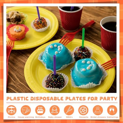 Plastic Plates 9 Inch Plastic Solid Round Party Dessert Dinner Plates for Weddings Party BBQs Birthday Camping and Anniversary (30, Yellow) - Image 4