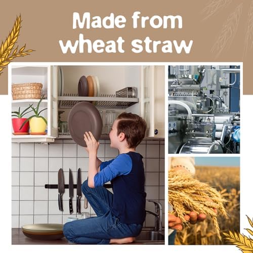 Teivio 32-Piece Kitchen Plastic Wheat Straw Dinnerware Set, Service for 8, Dinner Plates, Dessert Plate, Cereal Bowls, Cups, Unbreakable Colorful Plastic Outdoor Camping Dishes, Desert - Image 5