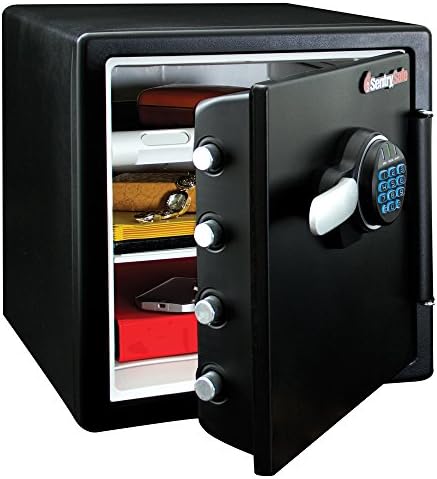 SentrySafe Fireproof and Waterproof Steel Home Safe with Keypad, Floor Safe with Interior Lighting and Shelves, 1.23 Cubic Feet, 17.8 x 16.3 x 19.3 Inches, SFW123FUL by SentrySafe