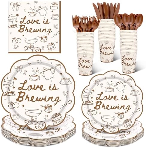 Zubebe 175 Pcs Love Is Brewing Bridal Shower Decorations Plates Napkins Cup by Zubebe