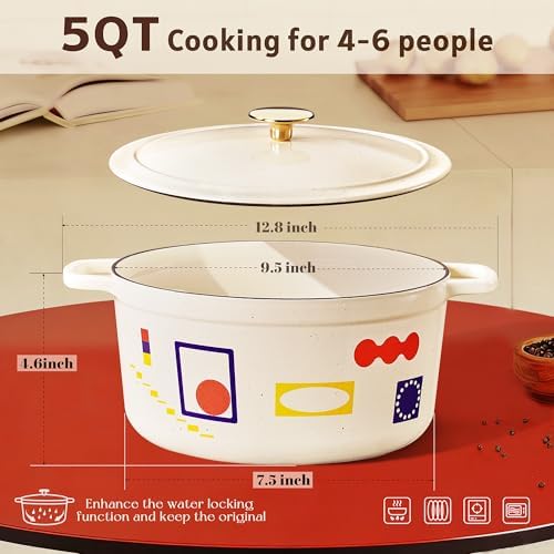 CAROTE Enameled 5QT Cast Iron Dutch Oven Pot with Gift Box, Bonjour - Image 2