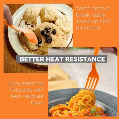 Orange Plastic Forks Heavy Duty, Disposable Party Supplies 104 PCS - Image 3