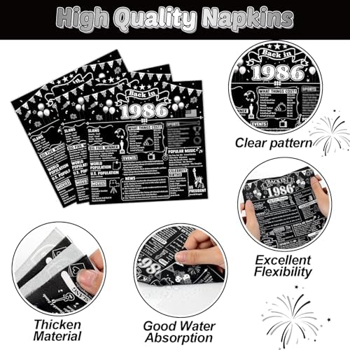 96PCS 40th Birthday Party Paper Plates and Napkins Retro 40th Supplies Men and Women Back in 1986 Black Tableware Set for 40 Years Old Themed Birthday Gatherings Decorations - Image 4