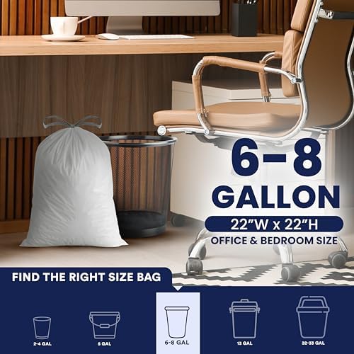 Plasticplace 8 Gallon Trash Bags -White Drawstring Garbage Can Liners - 200 Count - Leak-Resistant and Tear-Proof for Kitchen, Bathroom, Office, and Small Trash Cans 0.7 Mil - Image 3