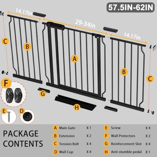 Fairy Baby 57.5-62 Inch Extra Wide Baby Gate Indoor for Stairs & Doorways - Image 2