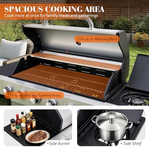 AMERLIFE 63,000 BTU 6-Burner Propane Gas Grill With Side Burner - Image 3