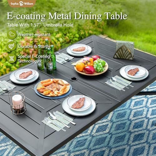 Sophia & William Patio Dining Set for 6 w/Swivel Textilene Chairs, Grey - Image 6