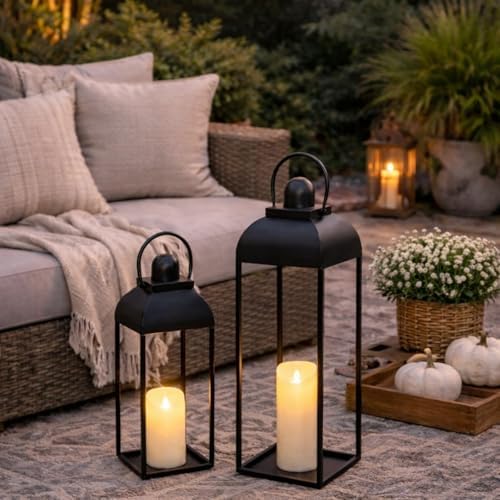 25'' 19'' Lanterns Decorative Outdoor Indoor, Black Metal Outdoor Lanterns - Image 7
