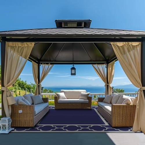 GENIMO Outdoor Rug, Waterproof Plastic Rugs for Patio, 10'x10' Blue Grey - Image 2