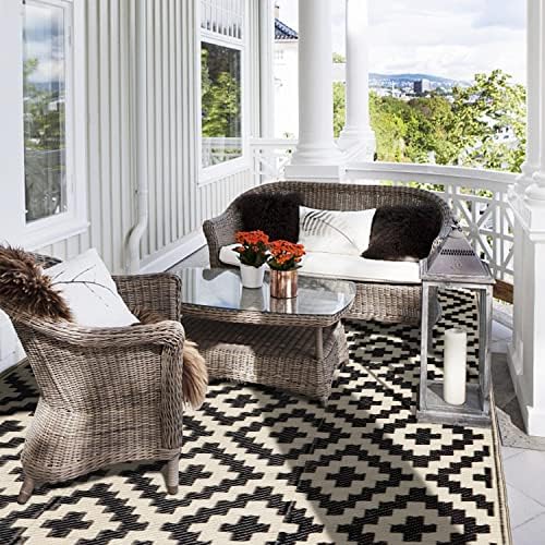 SAND MINE Reversible Mats, Plastic Straw Rug, Modern Area Rug, Large Floor Mat and Rug for Outdoors, RV, Patio, Deck, Beach, Camping (Black & Beige Lattice, 4' x 6', -3% to 5% Size Variance) - Image 6