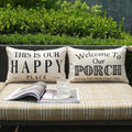 JOJOGOGO Welcome to Our Porch Outdoor Lumbar Pillow Covers Waterproof 12x20 Set of 2, Decorative Outdoor Lumbar Pillows 12 x 20, Front Porch Decor Patio Furniture Pillows (This is Our Happy Place) by JOJOGOGO