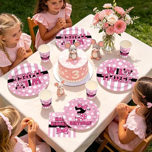 168Pcs Pink Mouse 3rd Birthday Decorations, Serves 24 - Image 7