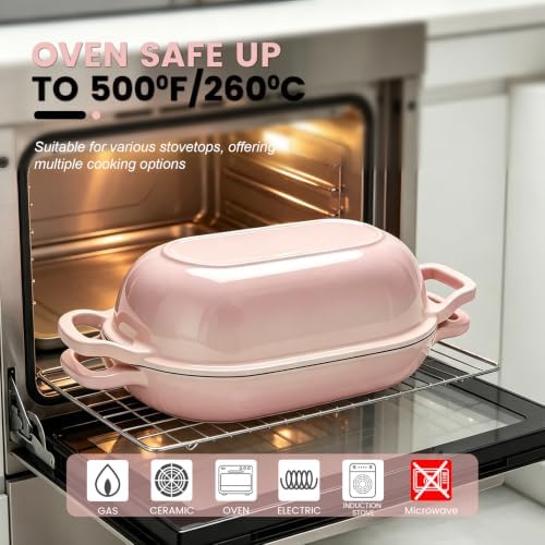 Oval Cast Iron Dutch Oven, Sourdough Bread Baking Pan with Lid, Pink - Image 7