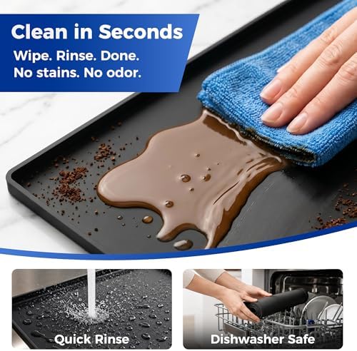 Golener Coffee Bar Mat, Silicone Coffee Mat with Raised Edges, 24"x16" - Image 3