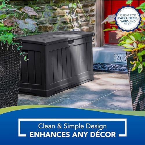 Suncast 50 Gallon Medium Capacity All Weather Construction Resin Outdoor Storage Deck Box with Arched Lid for Patio, Garden, or Pool, Peppercorn - Image 3