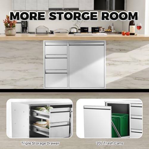 POPMOON Outdoor Kitchen Drawer Combo 28x22x19.5in with 2 Trash Bin Cabinet - Image 3