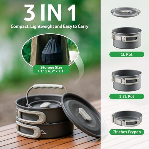 Naturehike Camping Cookware Set Mess Kit for Backpacking Gear, Camp Cooking Set, Camping Pots and Pans Set for Outdoor Backpacking Camping Hiking Picnic - Image 2