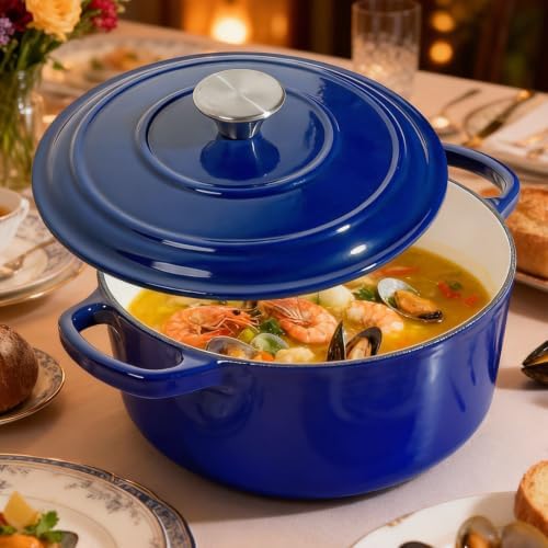 6 QT Blue Enameled Cast Iron Dutch Oven with Lid - Image 5