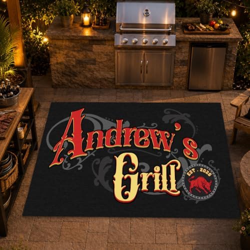 Custom XL Under The Grill Mat, Personalized Name BBQ Floor Mat (D5) by CHILLGEN