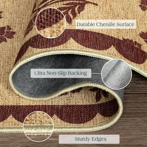 Front Door Mat Outside Entrance - 2x3 Floral Non-Slip Washable Doormat Indoor Outdoor Mat Jute-Look Farmhouse Burgundy Scalloped Entry Rug Small Throw Rugs for Entryway Front Porch Decor - Image 3