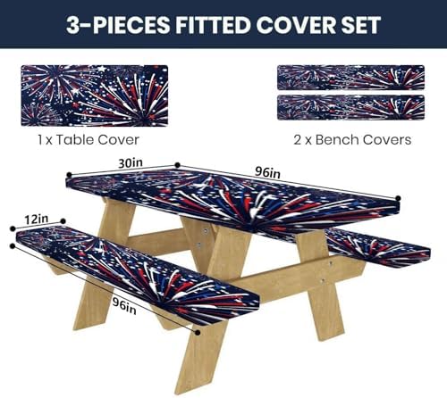 CAPSCEOLL Fitted Picnic Table Cover with Bench Covers 8ft - Fireworks - Image 2