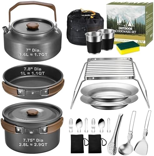 18Pcs Camping Cookware Cooking Set, Joyfair Camp Mess Kit with Utensils by Joyfair