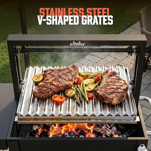 BIG HORN Santa Maria Grill, Argentine Parrilla Grill with Adjustable Height Grate, Wood Fire & Charcoal BBQ Grill, Large Outdoor Open Fire Grill with Storage for Patio & Backyard - Image 4