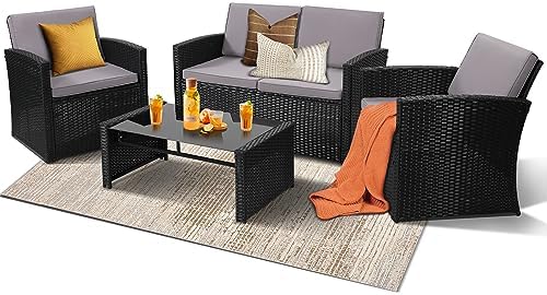 KROFEM 4 Piece Patio Furniture Set, Outdoor Wicker Conversation Set by KROFEM