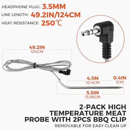 2 Pack High Temperature Meat Probe with 2 Pcs Grill Holder Clips - Image 2