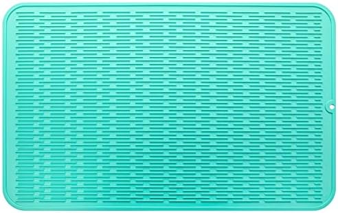 MicoYang Silicone Dish Drying Mat for Multiple Usage,Easy clean,Eco-friendly,Heat-resistant Silicone Mat for Kitchen Counter or Sink,Refrigerator or Drawer Liner Mint 3XL 28 inches x 18 inches by MicoYang