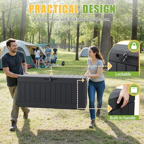 Greesum Outdoor Storage Box 82 Gallon Storage Bin with Lid for Patio Furniture, Garden Tools, Pool Supplies, Waterproof and UV Resistant, Lockable, Gray - Image 6