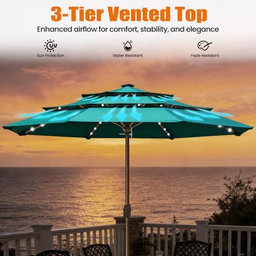 EliteShade USA 10-Year-Non-Fading 10ft 3-Tier Market Patio Umbrella, Commercial Table Umbrella with 80 Solar LED Lights, Crank Open, Windproof & UPF 50+ UV Protection for Garden, Deck, Pool, Backyard, No Tilt, Teal - Image 6