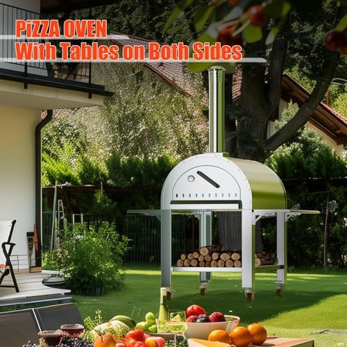 Wood-Fired Outdoor Pizza Oven 32 in – Stainless Steel 2-Layer Vertical Charcoal & Pellet Pizza Maker with 4 Wheels, Mobile Kiln-Style Pizza Grill, High Heat for Patio & Outdoor Kitchen Backyard - Image 3