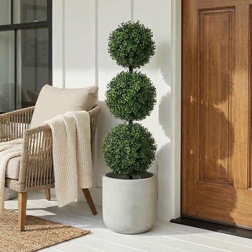 Nearly Natural 36 in Artificial Triple Ball Boxwood Topiary Tree with Pot - Image 2