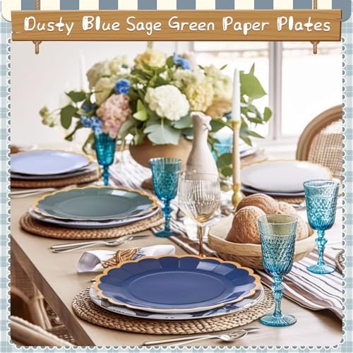 48 Pcs Dusty Blue Sage Green Paper Plates 9 Inch Green Blue Scalloped Paper Disposable Dinner Dessert Plates for Birthday Wedding Bridal Party Supplies, 6 Colors - Image 5