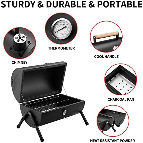 Charcoal Grill for Outdoor BBQ Smoker Portable Tabletop BBQ Grill,Black - Image 5