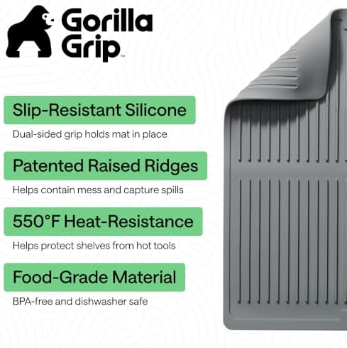 GORILLA GRIP Silicone Grill Mat, Heat Resistant Up to 550F, 13x11, Gray - Image 2