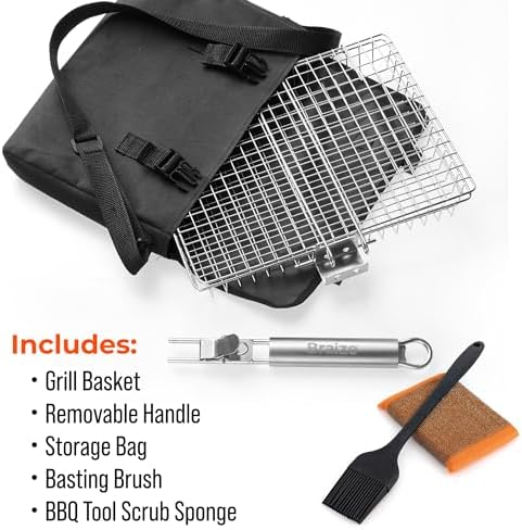 Stainless Steel Large Grill Basket with Easy Open/Close Lid and Removable Handle - 12.25 x 9.5 x 1.5 Inches - Includes Carry/Storage Bag - Image 4