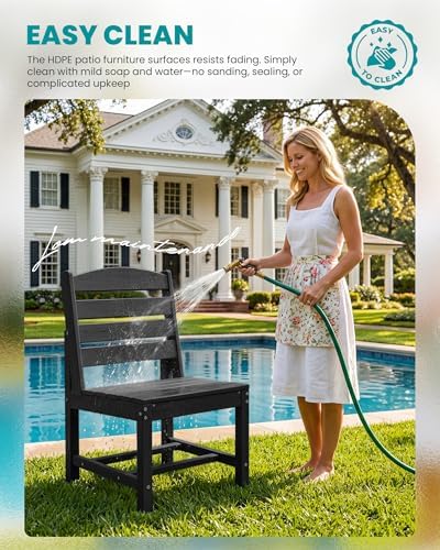 SERWALL HDPE Outdoor Dining Furniture, Outdoor Dining Set for 10, Black - Image 4