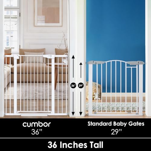 Cumbor 36" Extra Tall Baby Gate, 30-46" Dog Gate Indoor White - Image 2