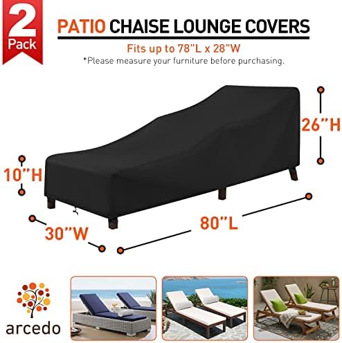 Arcedo Patio Chaise Lounge Cover Waterproof 4 Pack, 80" x 30" x 26" H,Black - Image 2