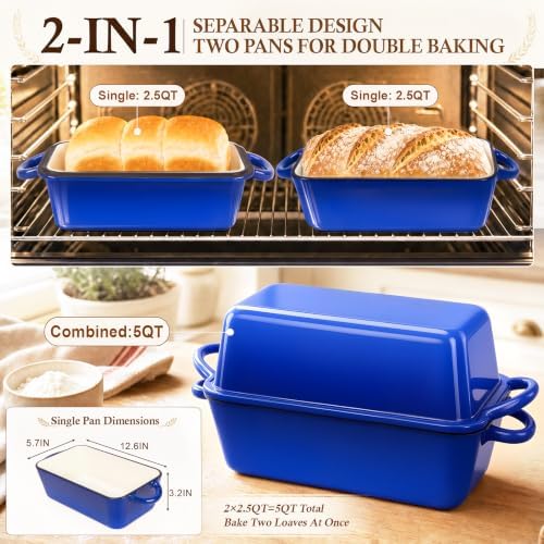 2-in-1 Enameled Cast Iron Dutch Oven for Bread Baking, Loaf Pans with Lid - Image 2