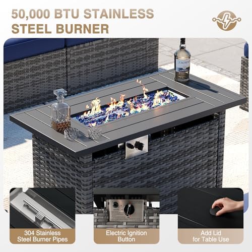Aoxun Patio Furniture Sets, 8-Piece Outdoor Patio Furniture with 44'' Propane Gas Firepit Table, Wicker Outdoor Conversation Set Sectional Sofa for Backyard, Poolside, Garden - Image 3